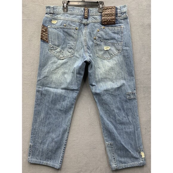 Vtg Pelle Pelle Mens Denim Jeans Punk Studded Pockets Patched Grunge Size 40X30 - Picture 3 of 16